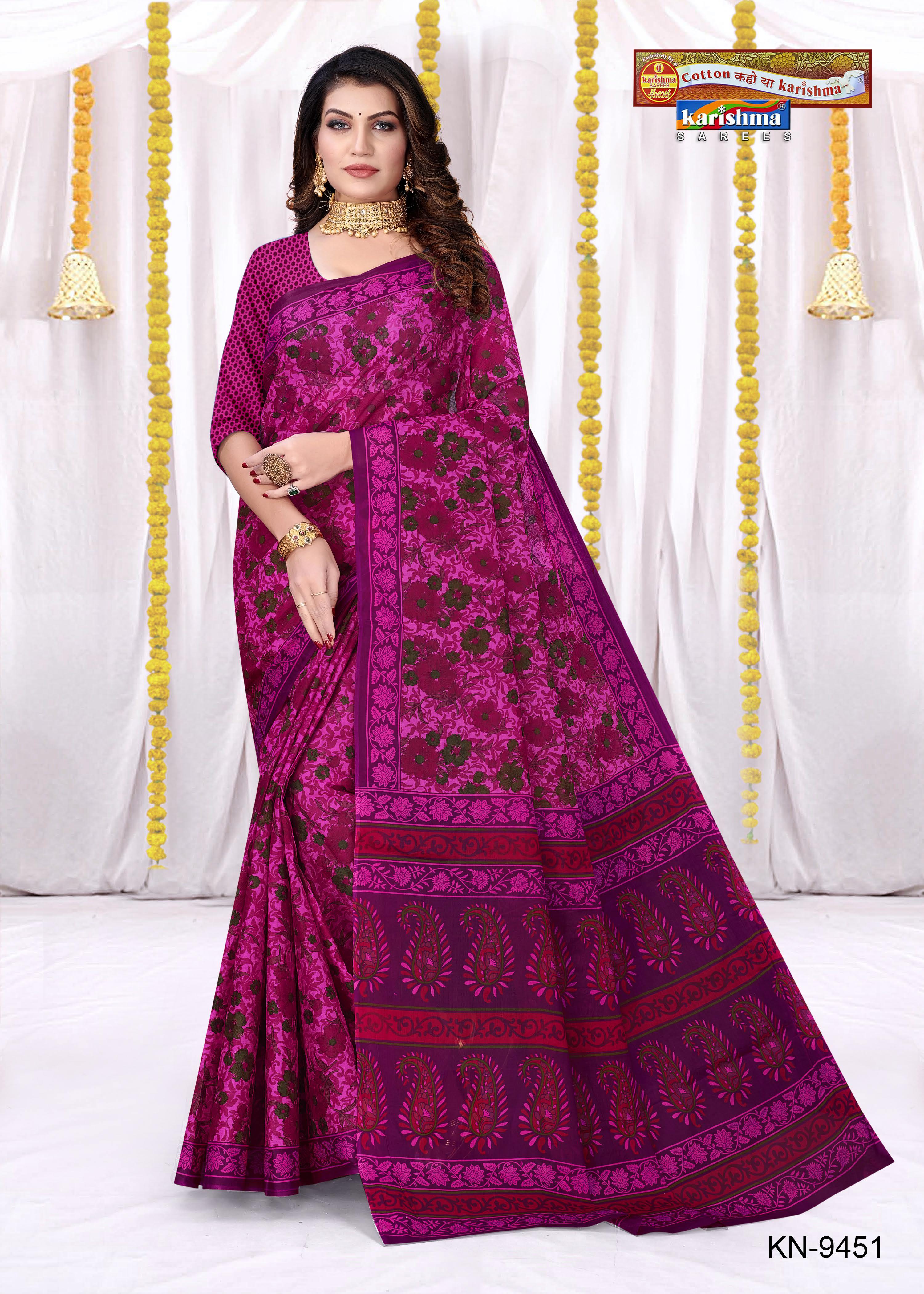 Pink Pure Cotton Mulmul (Medium soft) Saree With Beautiful Floral Print