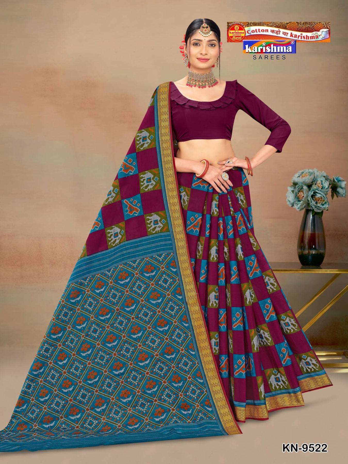 Blue Pure Cotton Muslin (Soft) Saree With Traditional Ikat Print And Unique Border