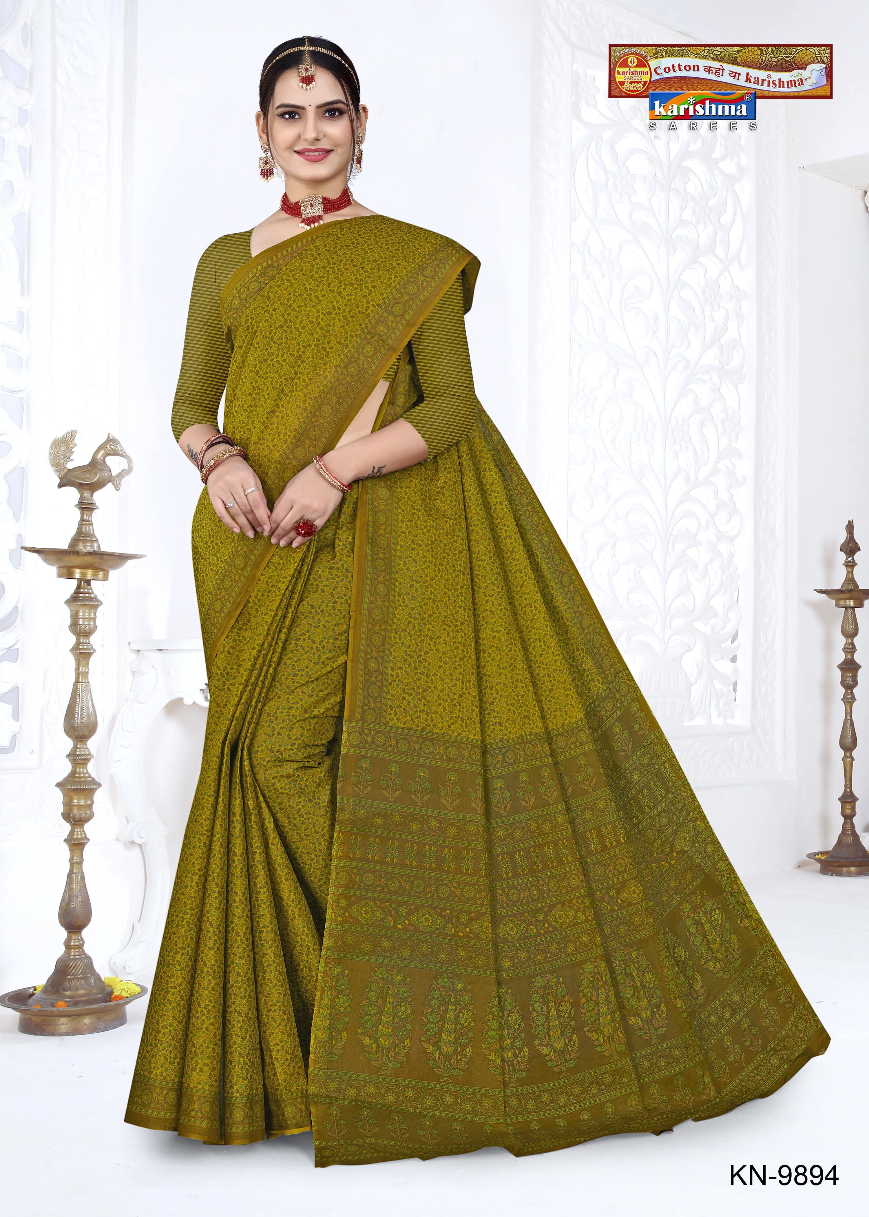 Olive Floral Garden Printed Mulmul Pure Cotton Everyday Work Wear Saree