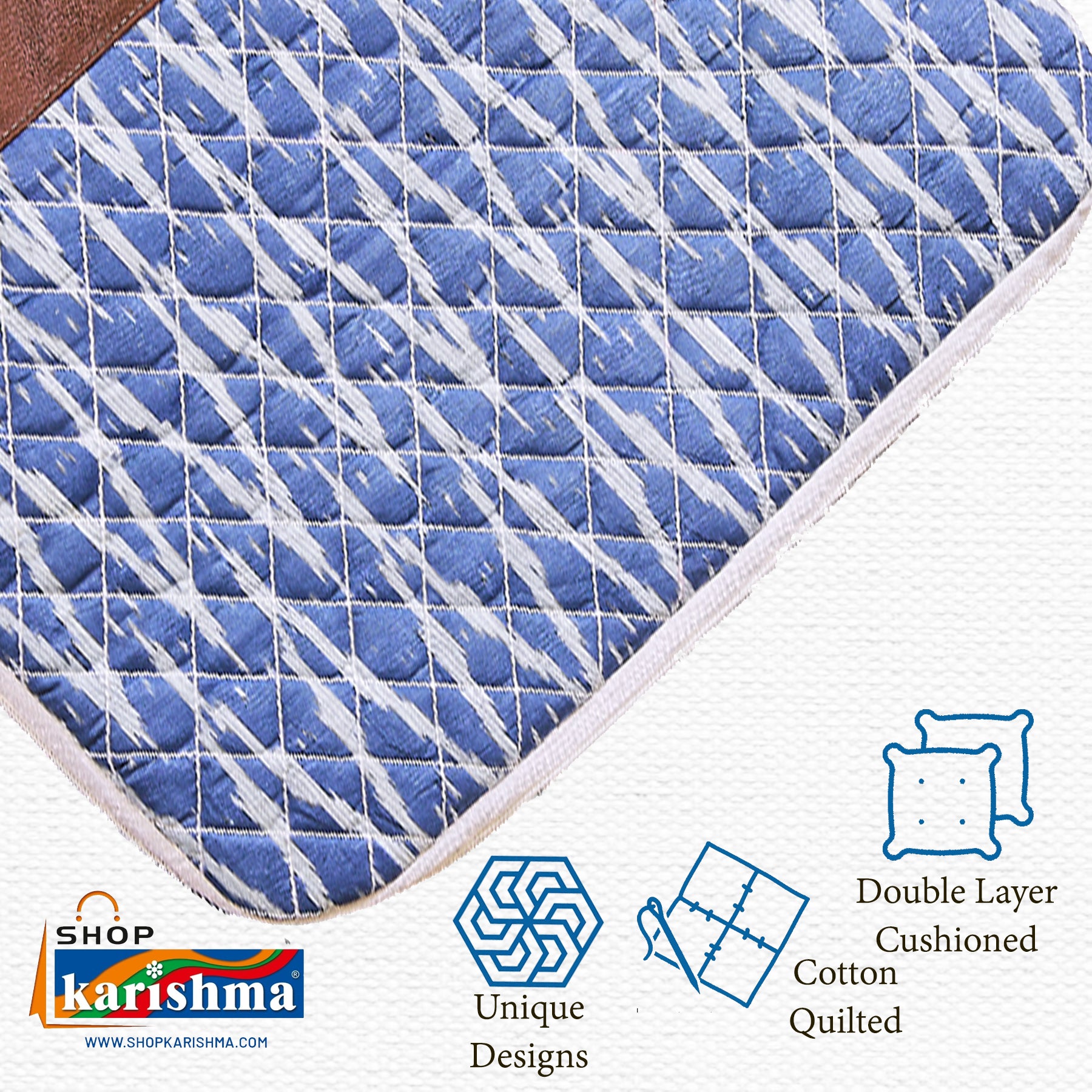 Blue Ikat Style Printed Sustainable Handmade Quilted Cotton Laptop Sleeve with Zipper