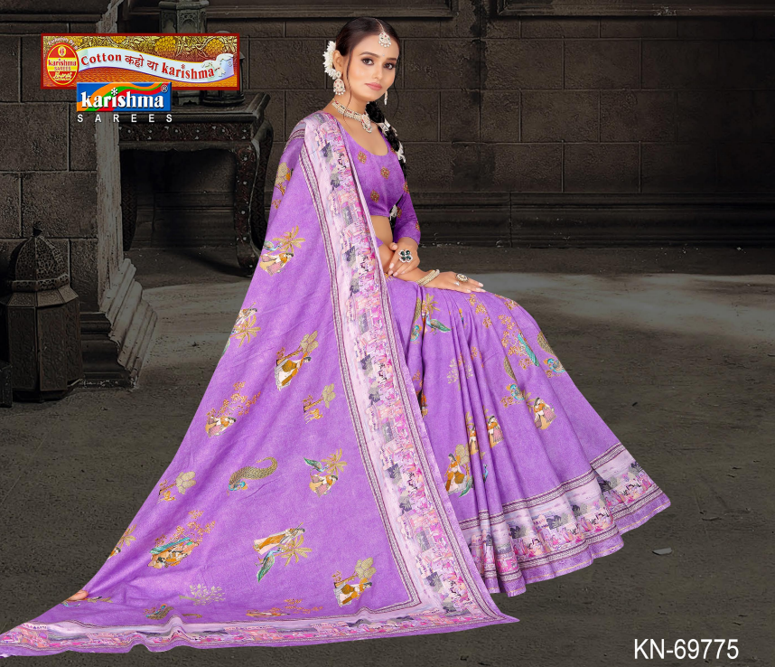 Purple Pure Cotton Malai (Soft) Saree With Beautiful Desigen