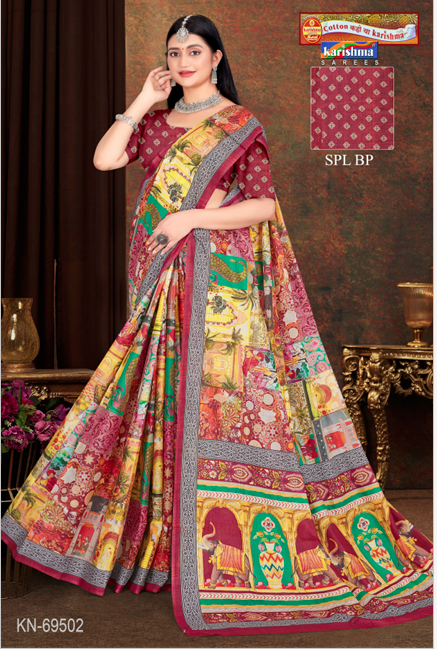 Magenta Pure Cotton Malai (Soft) Saree With Modern design