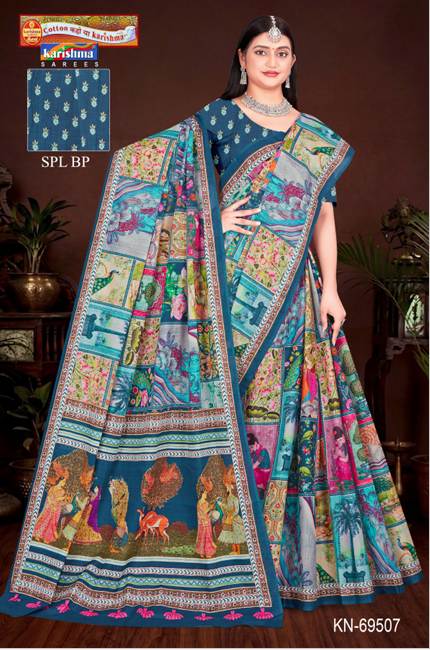 Teal Blue Pure Cotton Malai (Soft) Saree With Modern design