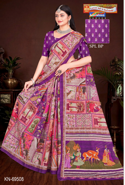 Purple Pure Cotton Malai (Soft) Saree With Modern design