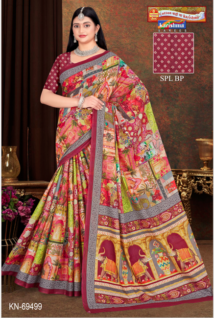 Magenta Pure Cotton Malai (Soft) Saree With Modern design