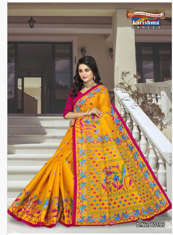 Yellow Shalimar Pasiely Print Mulmul Saree