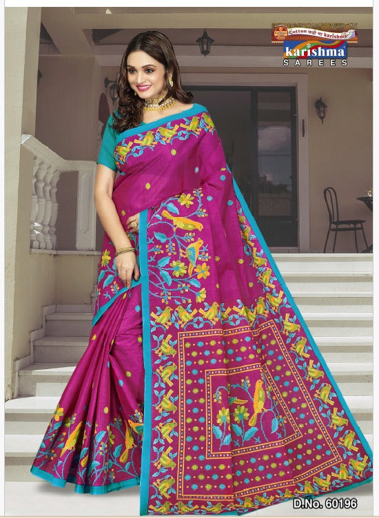 Dark Purple Shalimar Pasiely Print Mulmul Saree