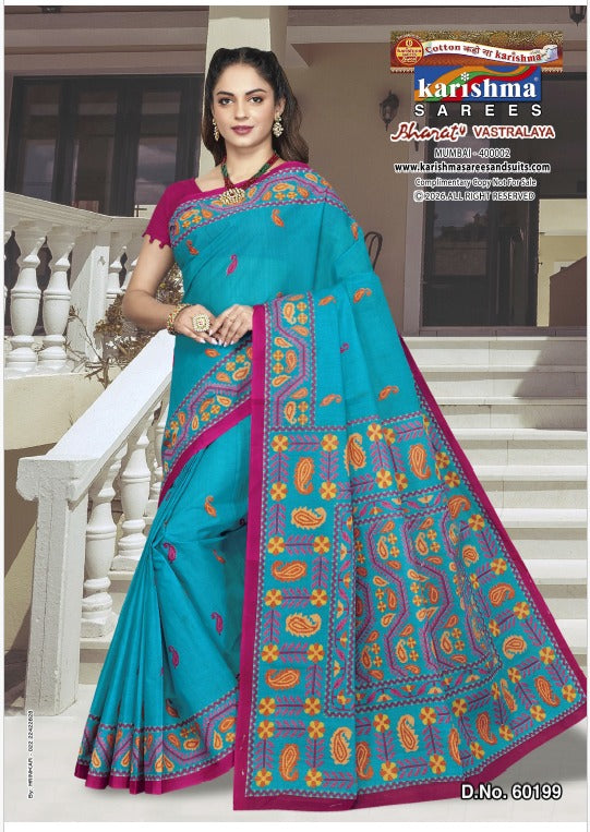 Blue Shalimar Pasiely Print Mulmul Saree