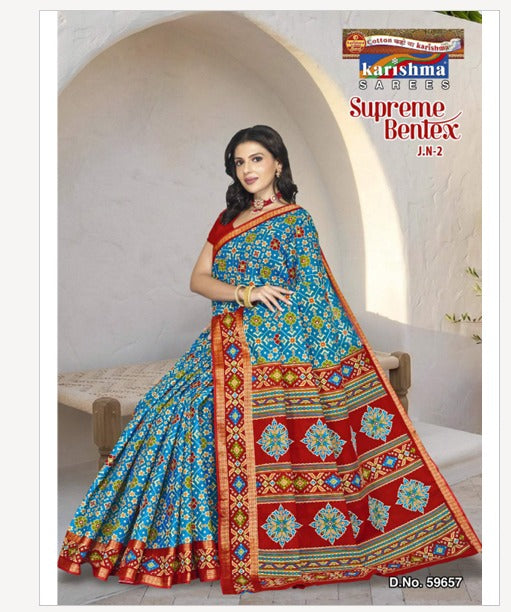 An elegant mulmul (Medium Soft) cotton saree featuring heritage-inspired prints, offering a soft drape and breathable comfort for festive occasions.