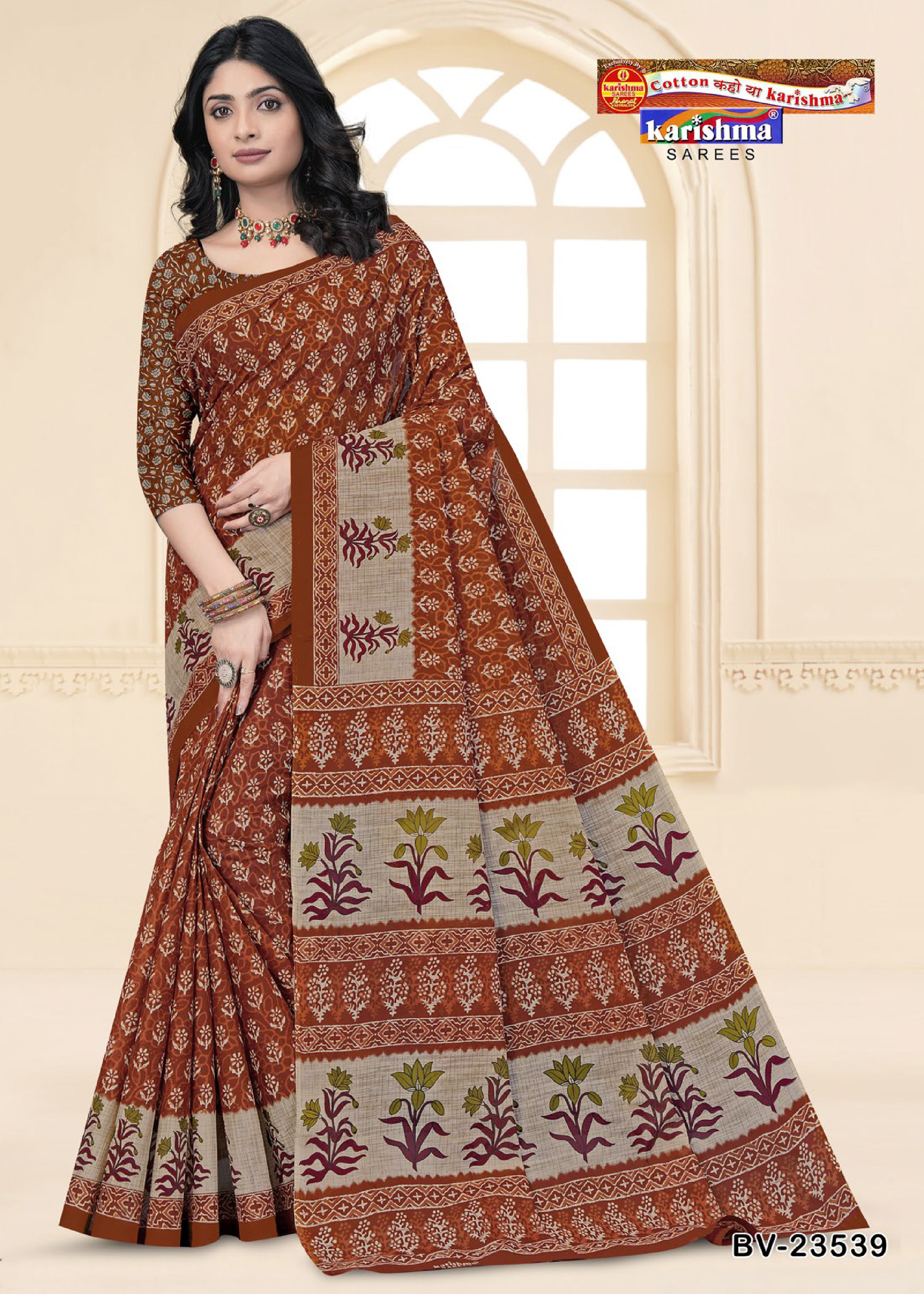 Coffe Brown Pure Cotton Mulmul (Medium Soft) Saree With Beautiful Floral Print Allover