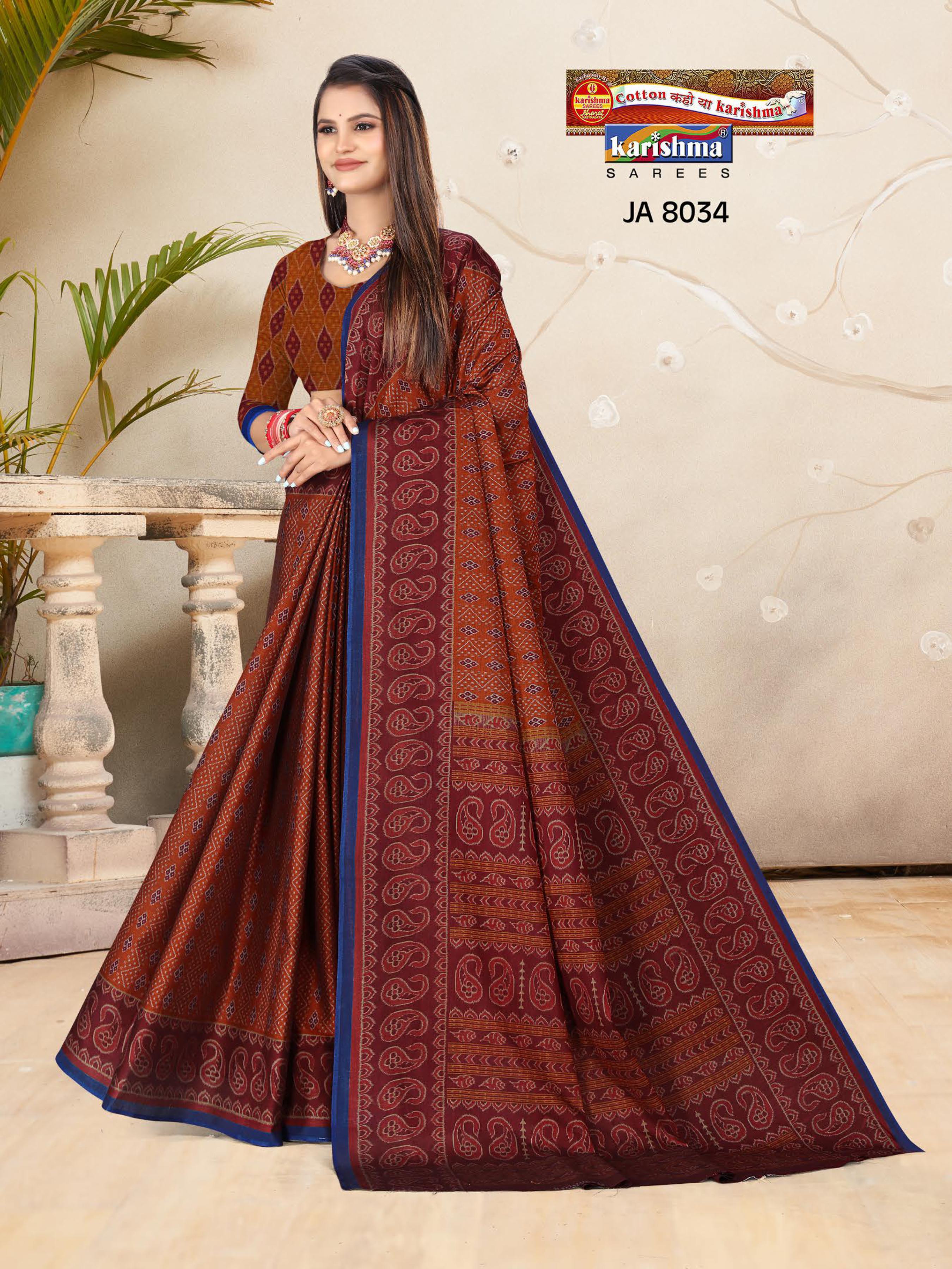 Rusty Orange Purple Pure Cotton Muslin ( soft) Saree With Ikat Style Print