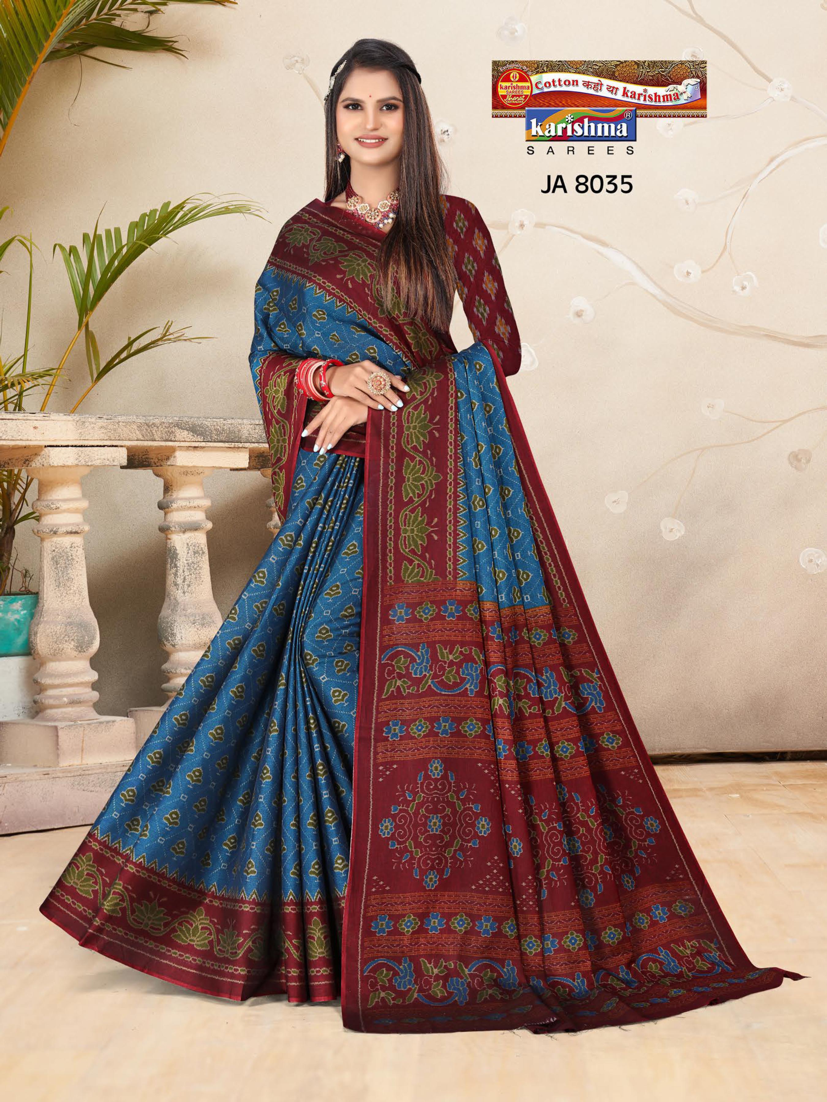 Blue Purple Pure Cotton Muslin ( soft) Saree With Ikat Style Print