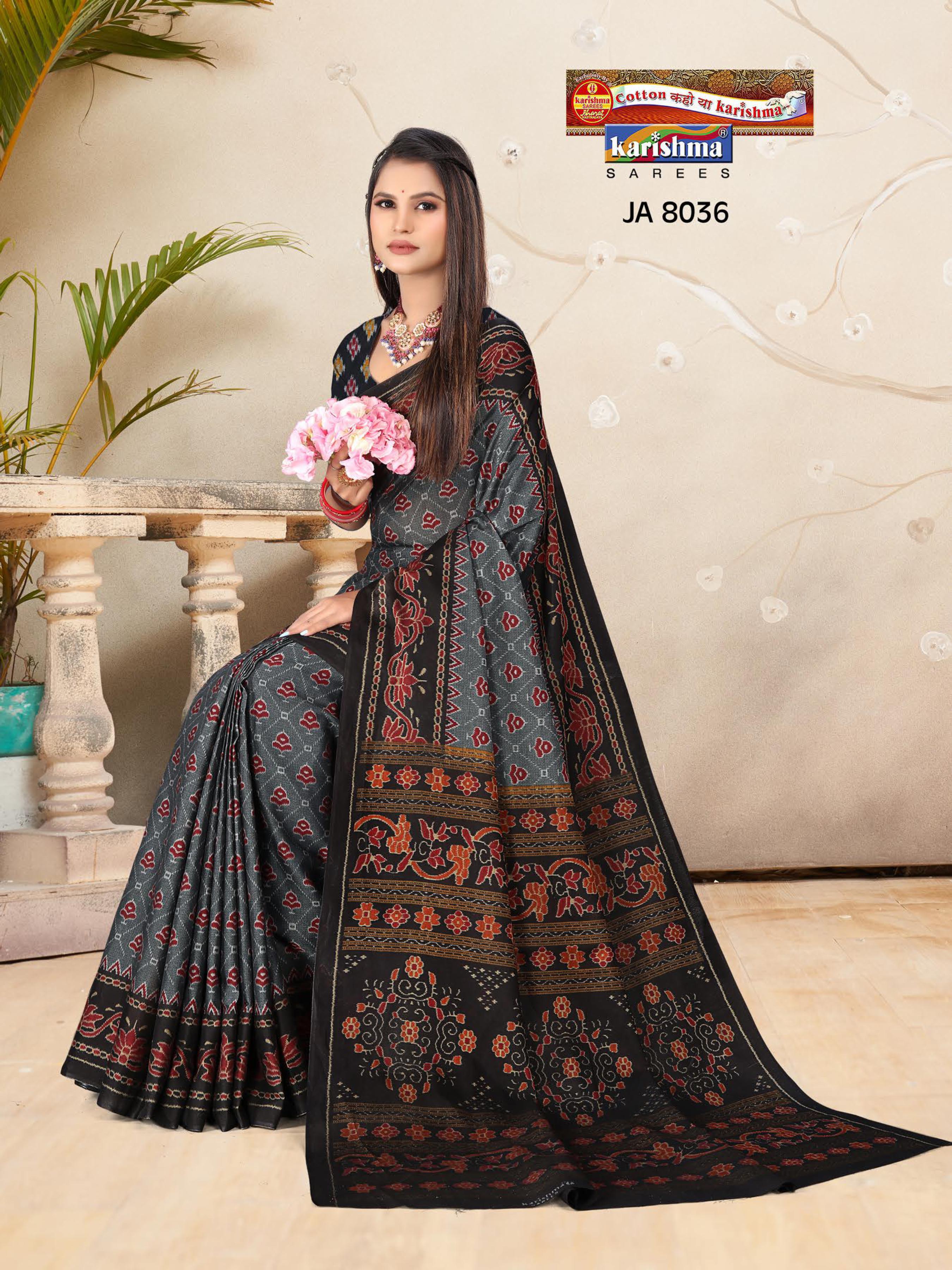 Grey Purple Pure Cotton Muslin (Soft) Saree With Ikat Style Print