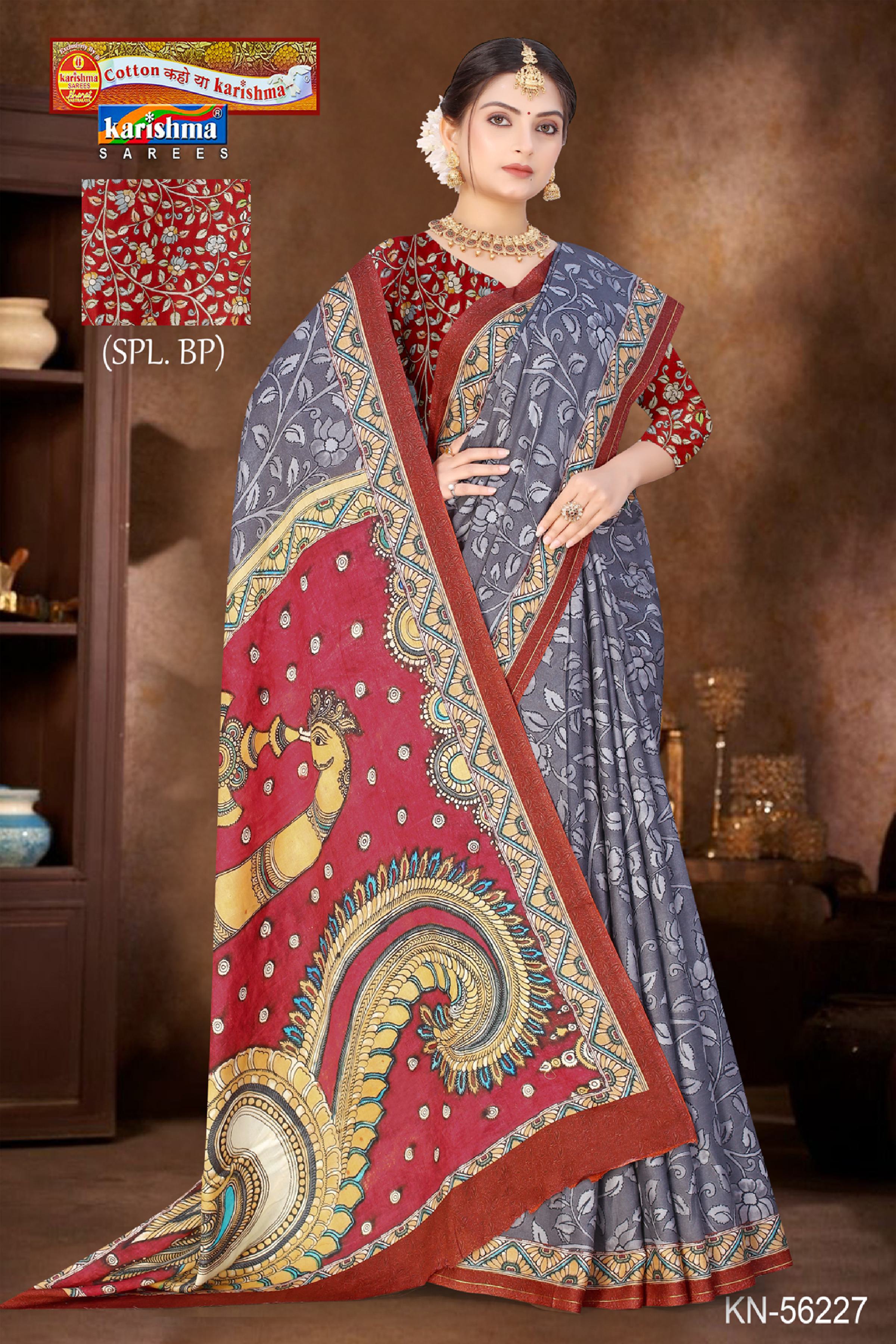 Grey Pure Cotton (Soft) Malai Saree With Beautiful Leaf Design