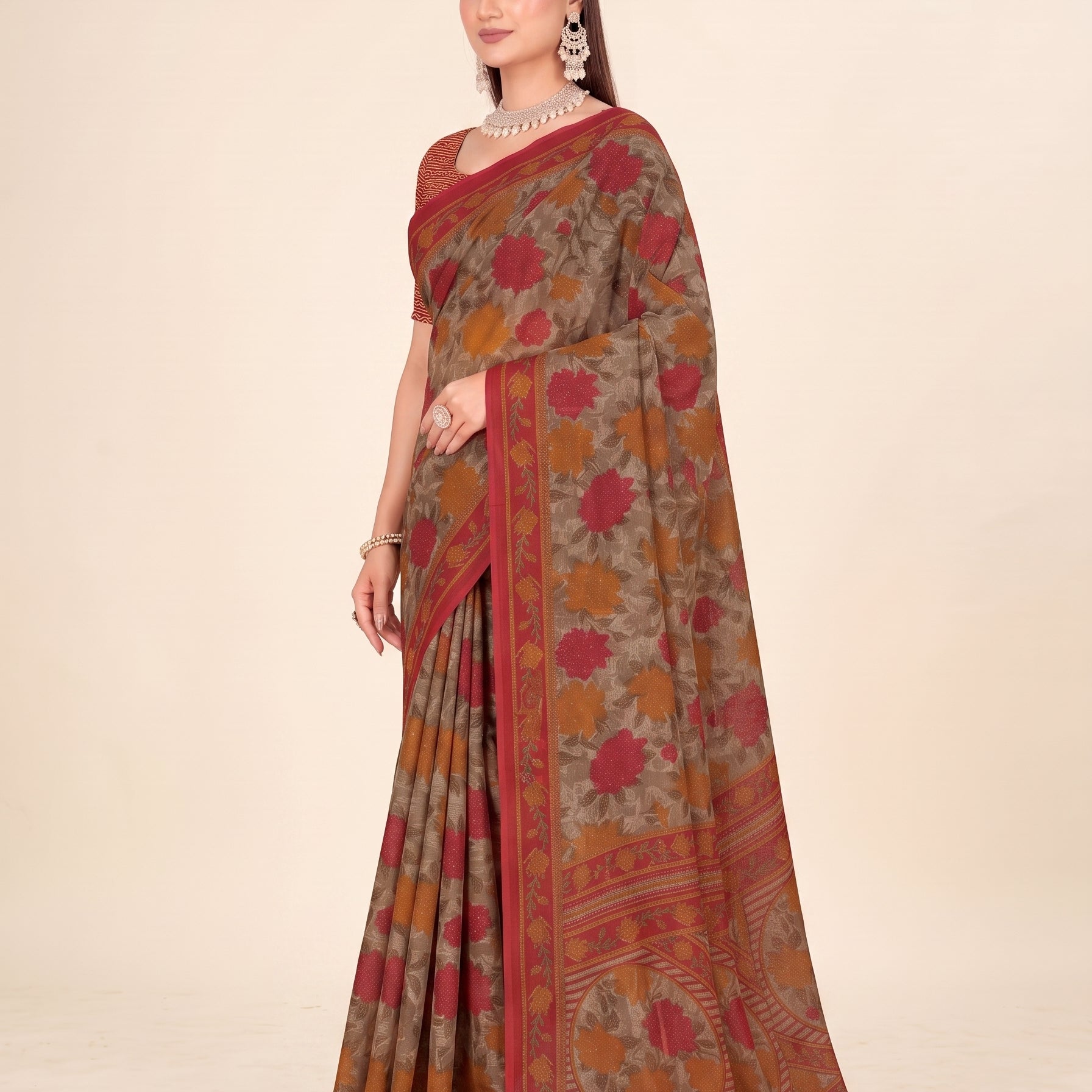 Side drape [sku:K-1474-BROWN-AND-RED]