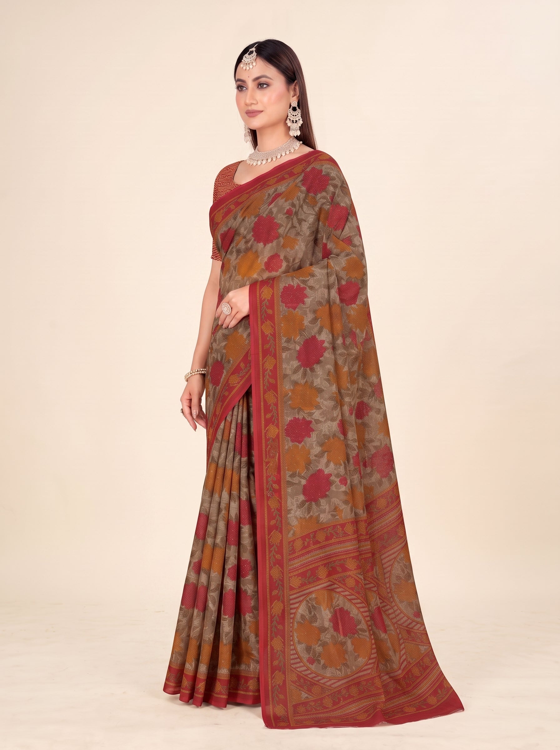 Side drape [sku:K-1474-BROWN-AND-RED]