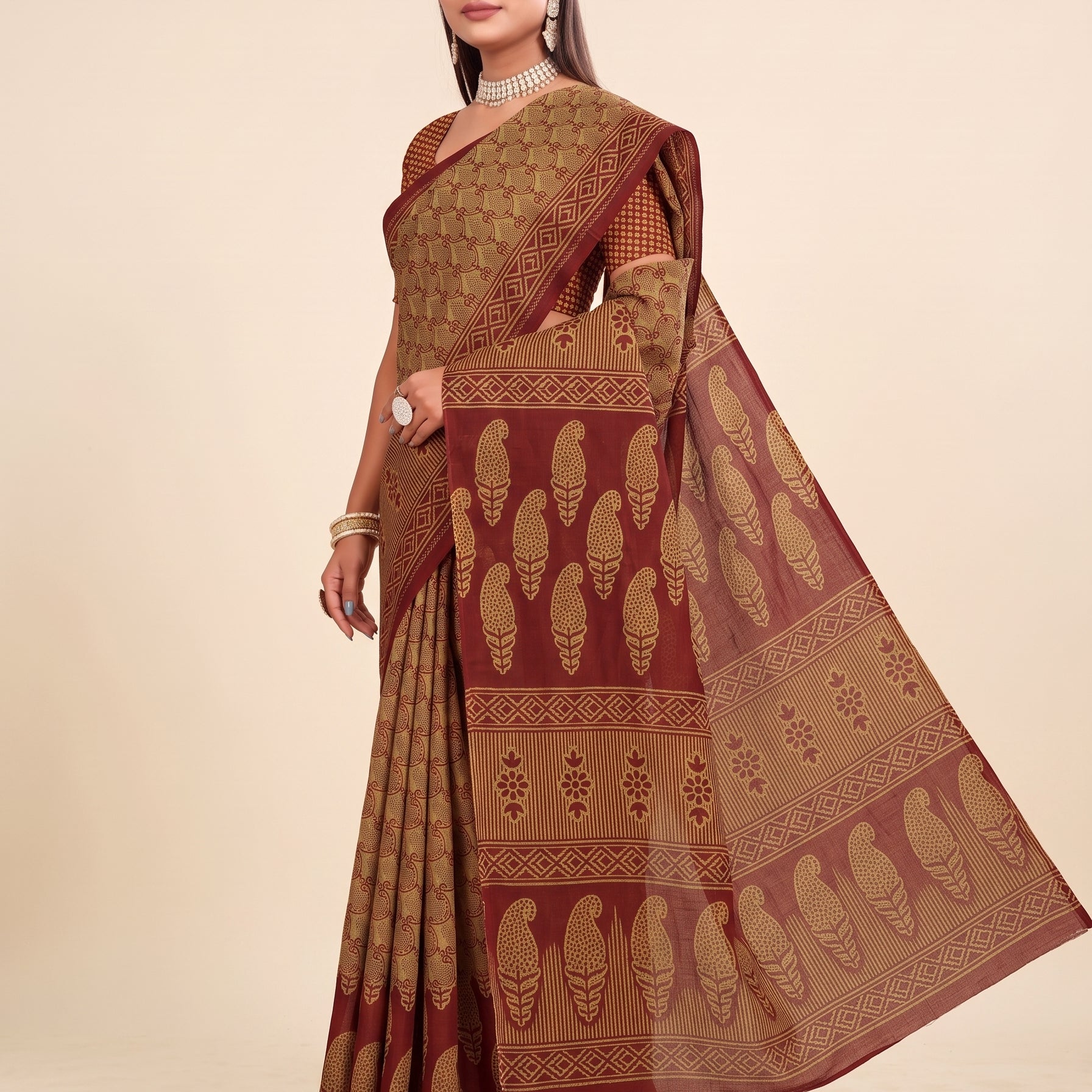 Side drape [sku:K-10120-BROWN-MAROON]