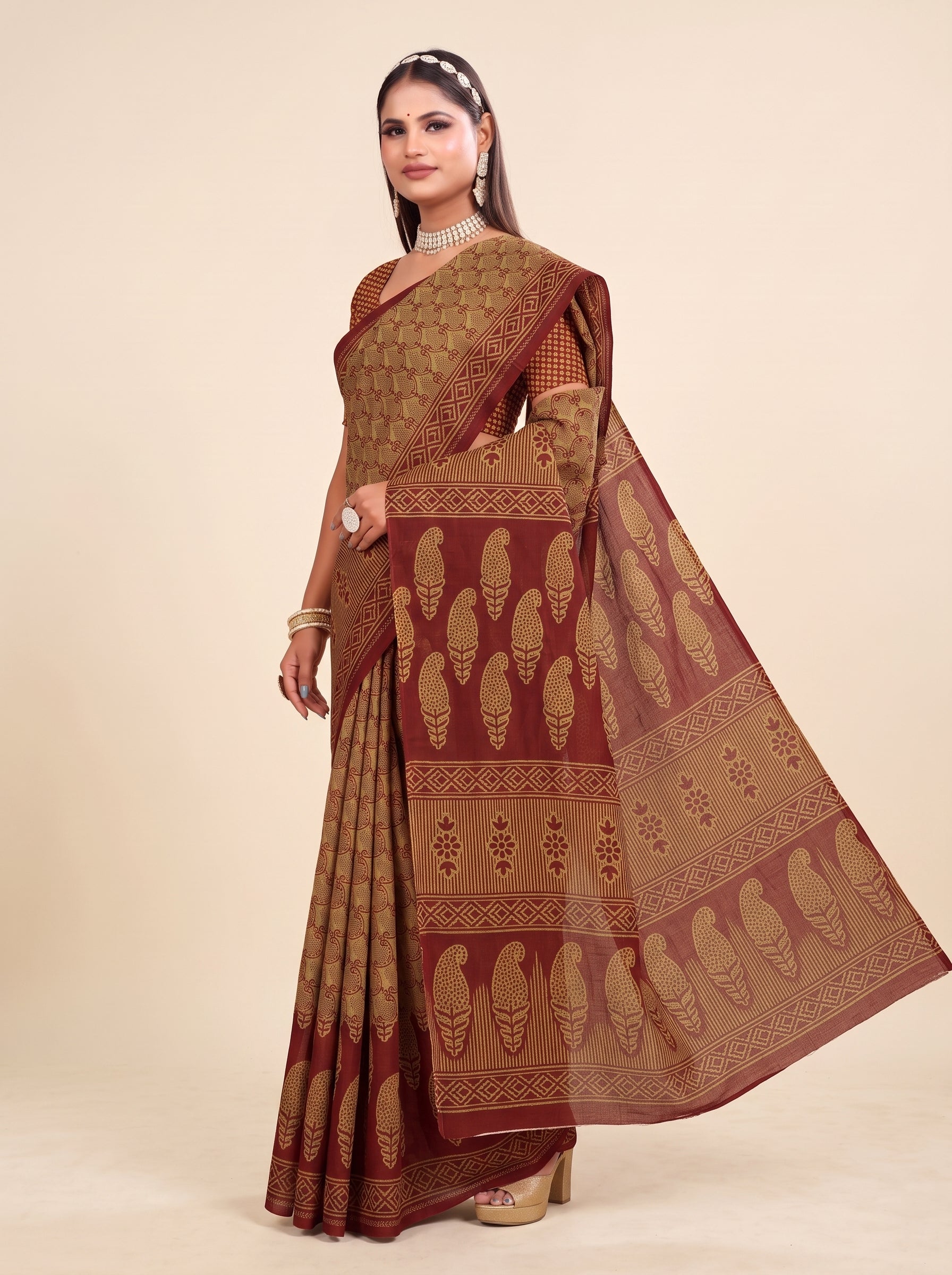 Side drape [sku:K-10120-BROWN-MAROON]