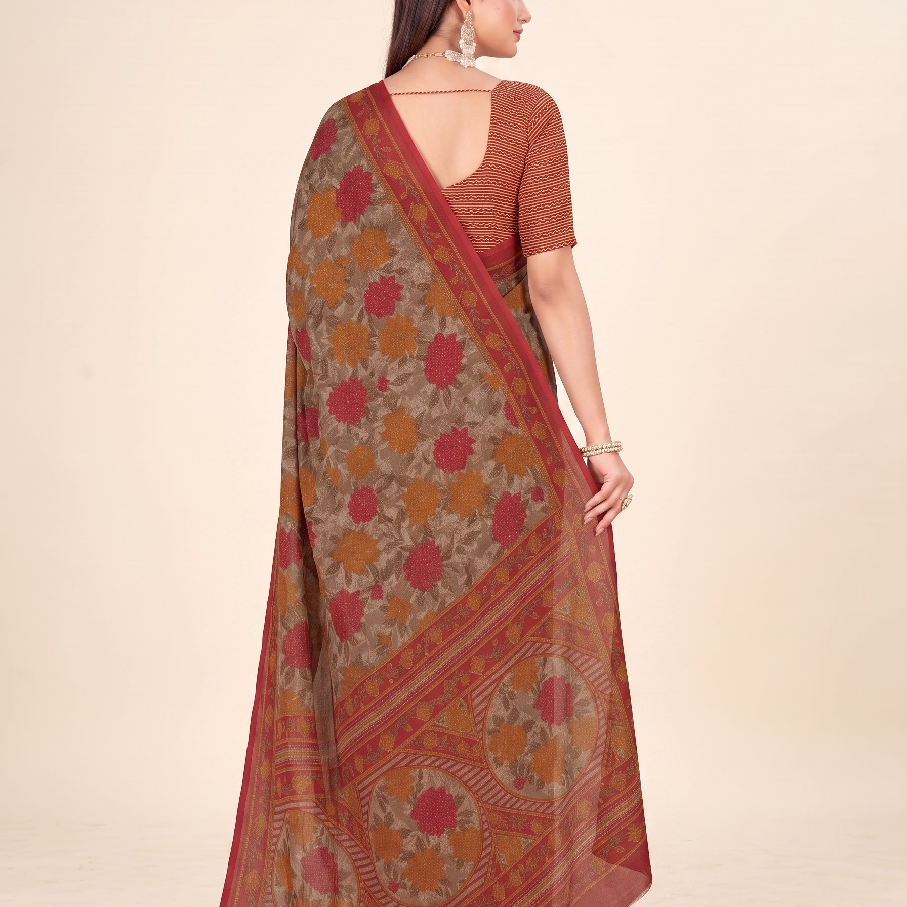 Back pallu [sku:K-1474-BROWN-AND-RED]