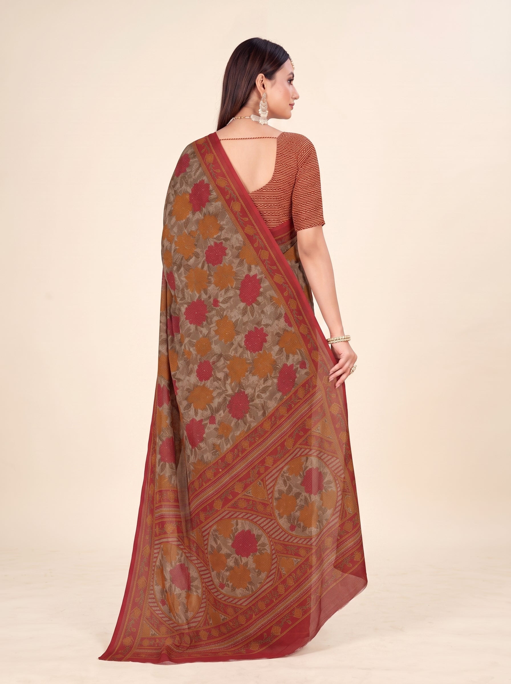 Back pallu [sku:K-1474-BROWN-AND-RED]