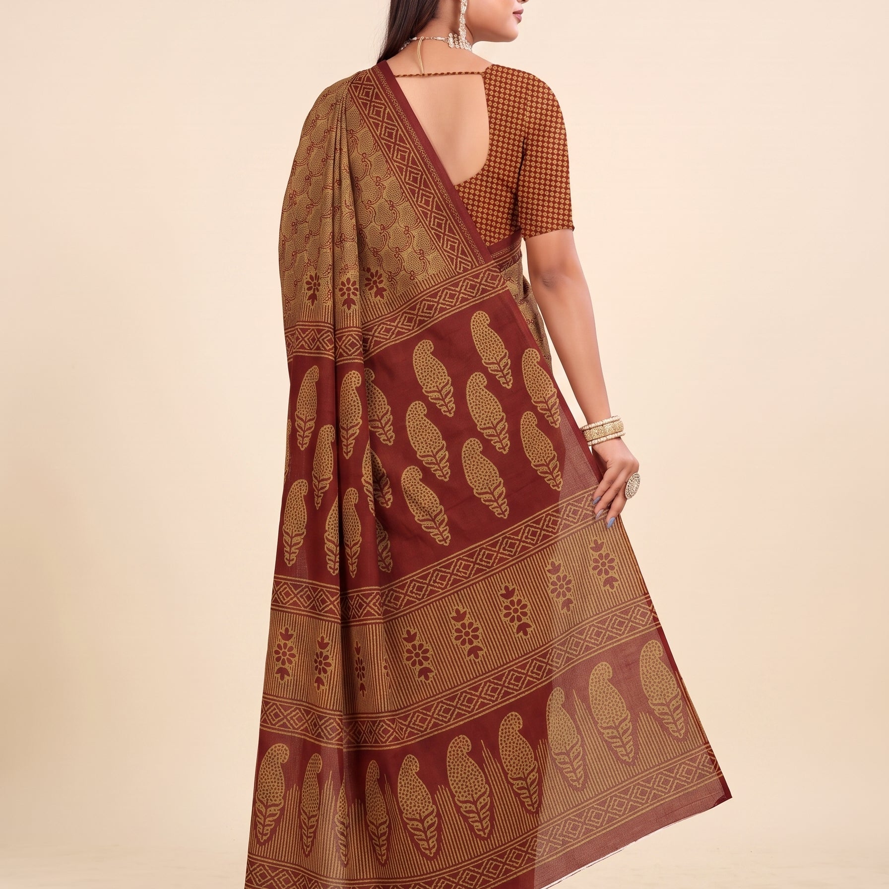 Back pallu [sku:K-10120-BROWN-MAROON]