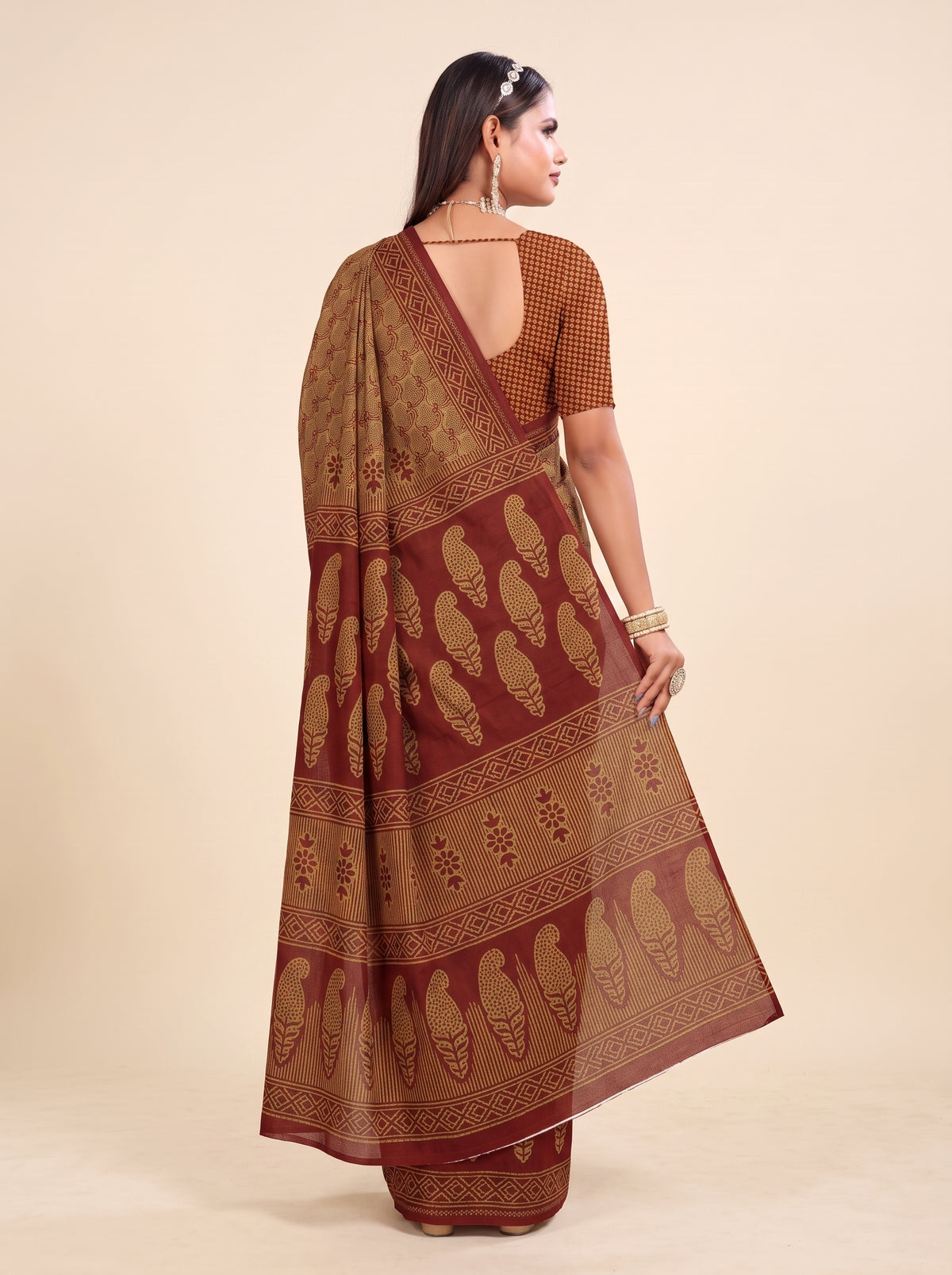 Back pallu [sku:K-10120-BROWN-MAROON]
