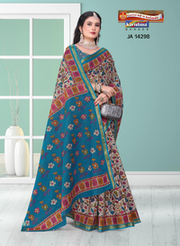 Kalamkari Floral with Teal Blue Pallu