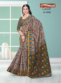 Kalamkari Floral with Dark Olive Pallu