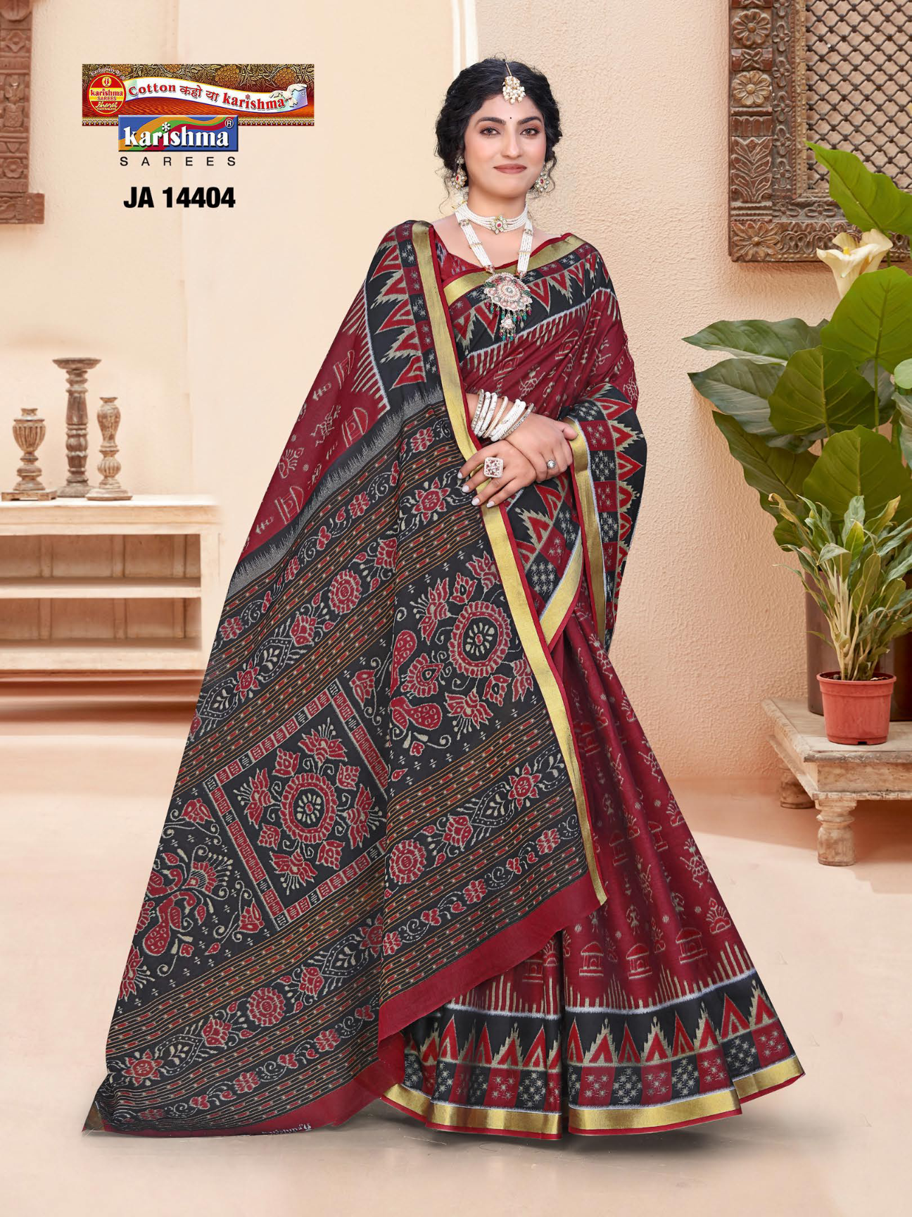 Maroon & Black muslin saree [sku:JA-14404]