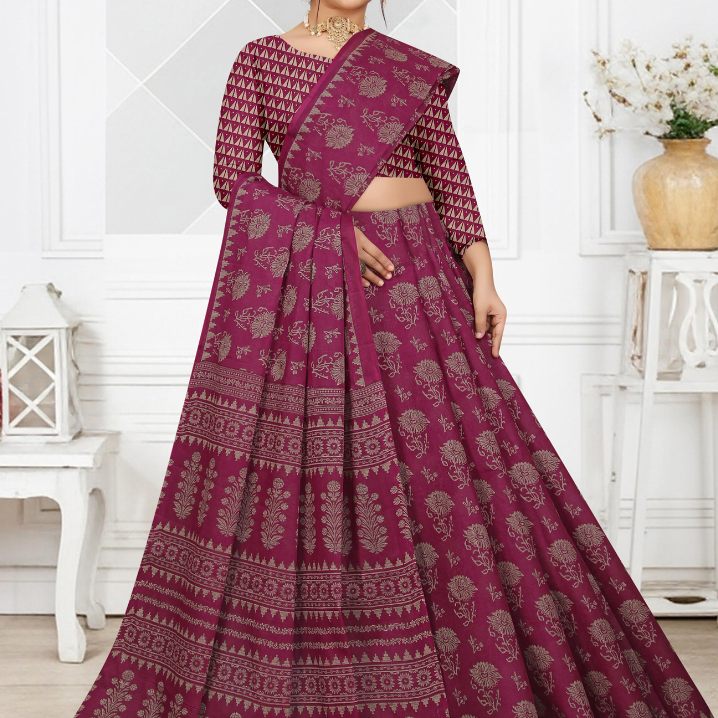 Magenta Purple cotton saree
