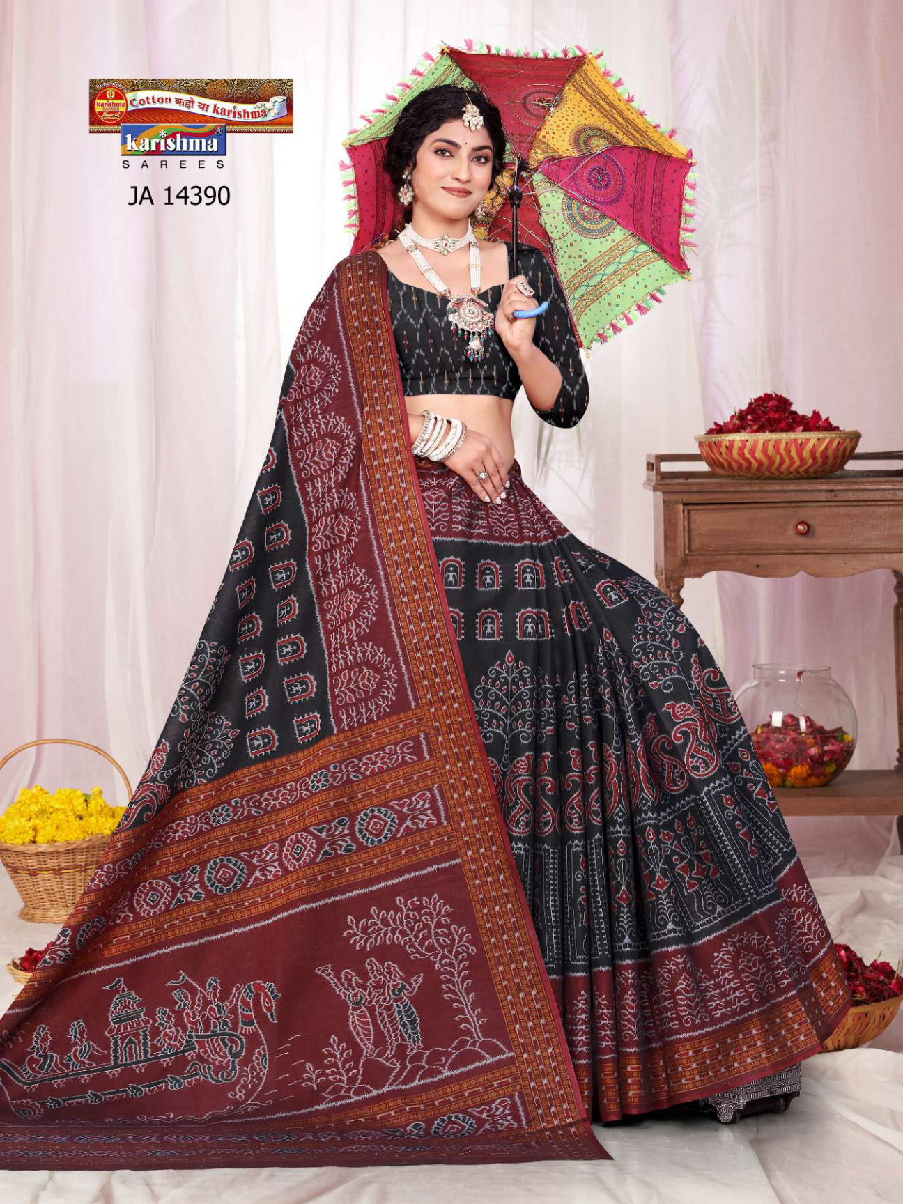 Black & Maroon muslin saree