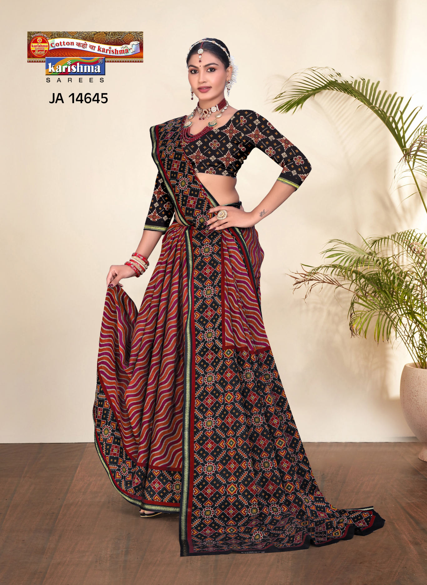 Black & Red muslin saree [sku:JA 14645]