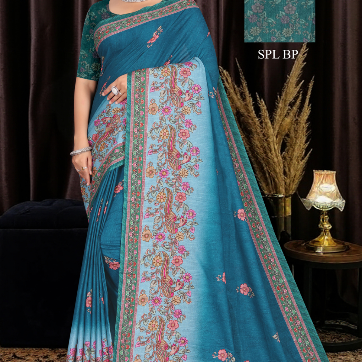 Teal Blue malai saree [sku:KN-68316]