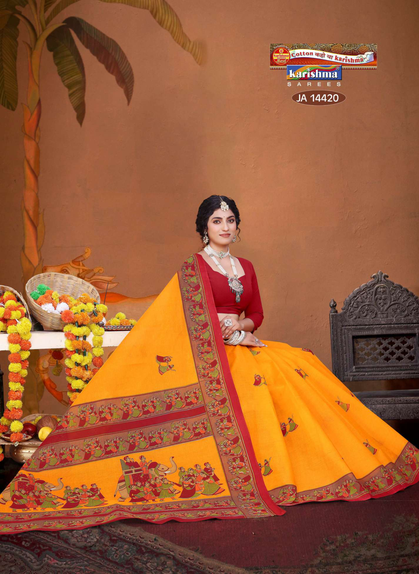 Yellow & Red cotton saree