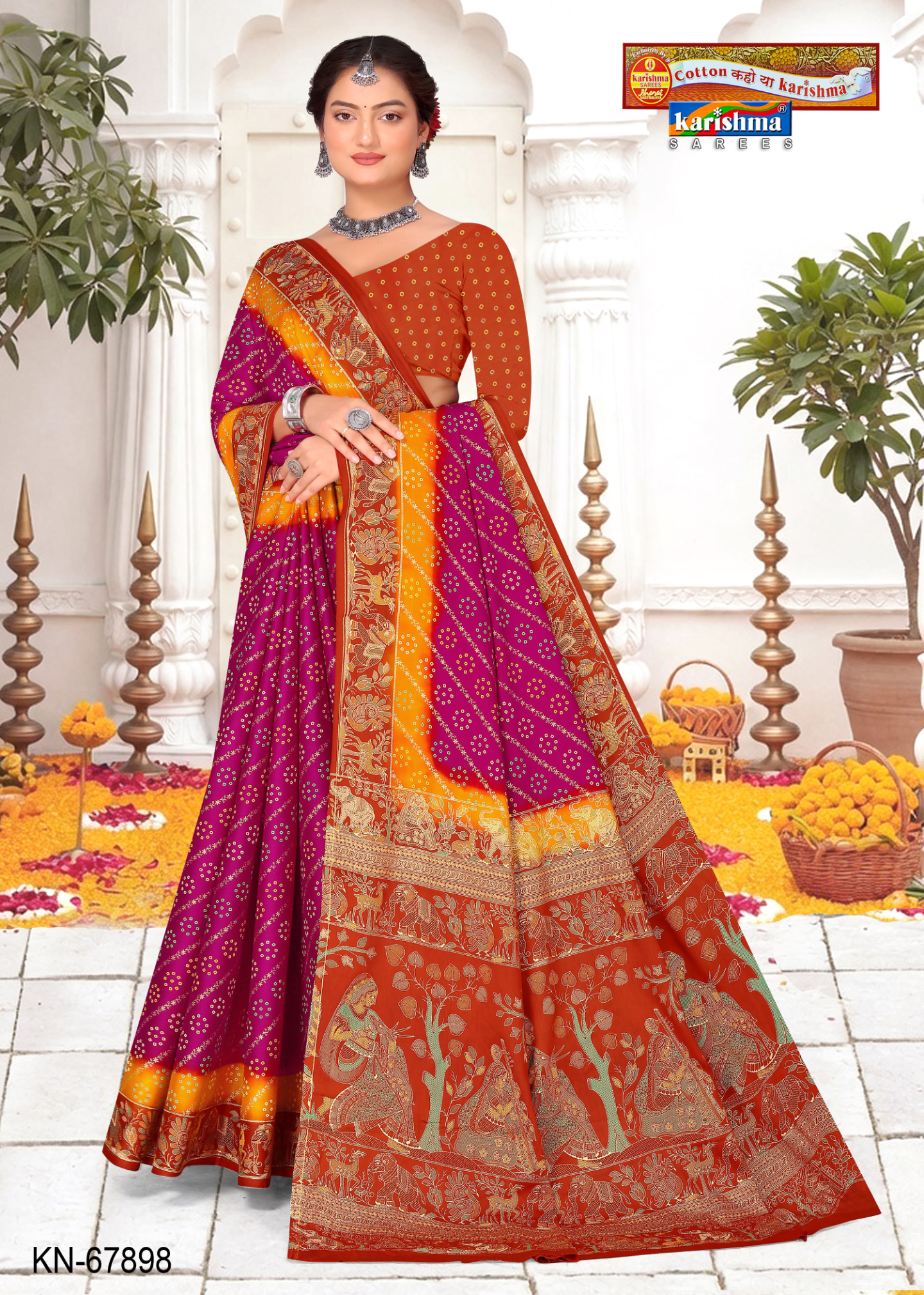 Purple and Orange malai saree [sku:KN-67898]