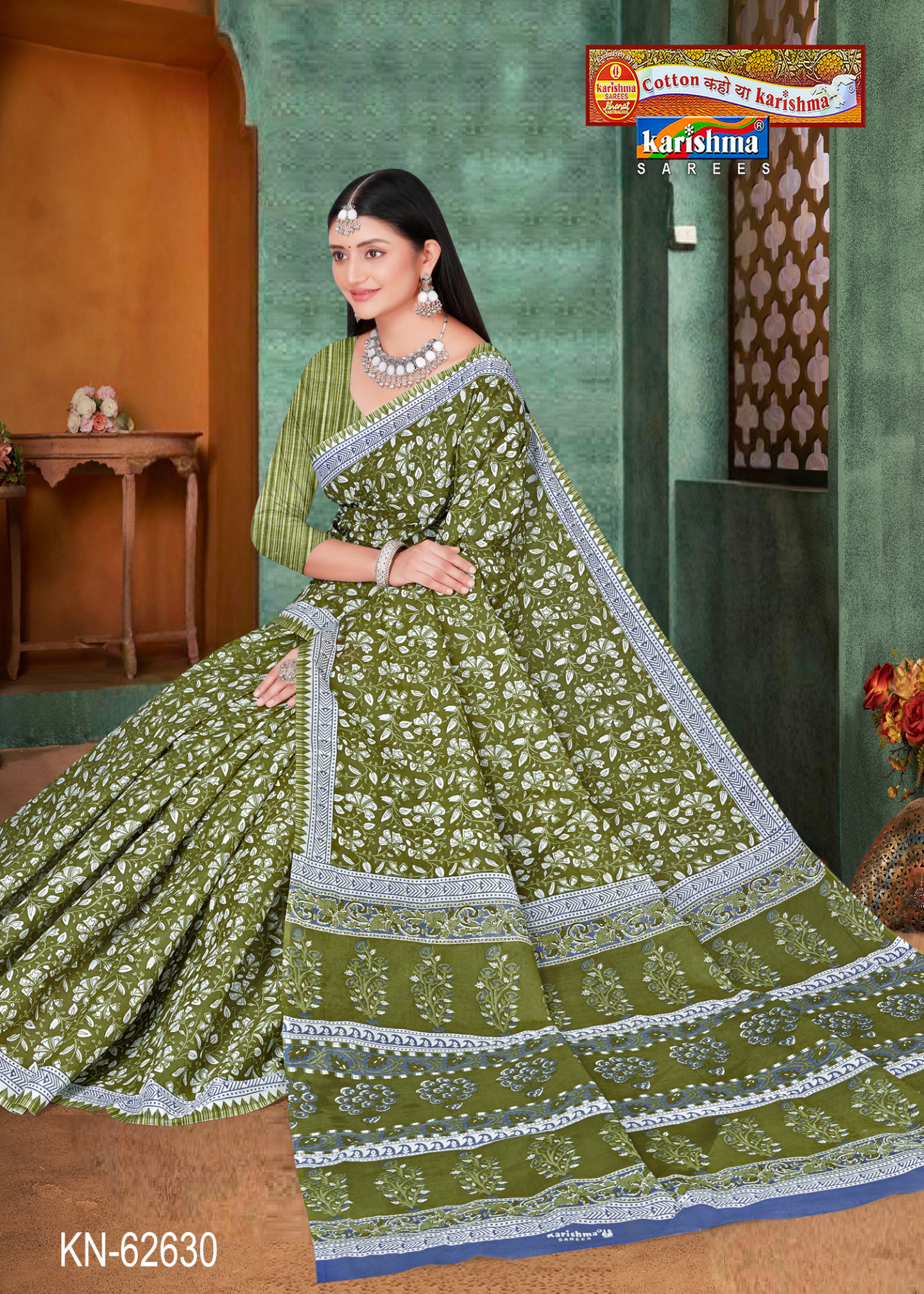 Olive Green cotton saree
