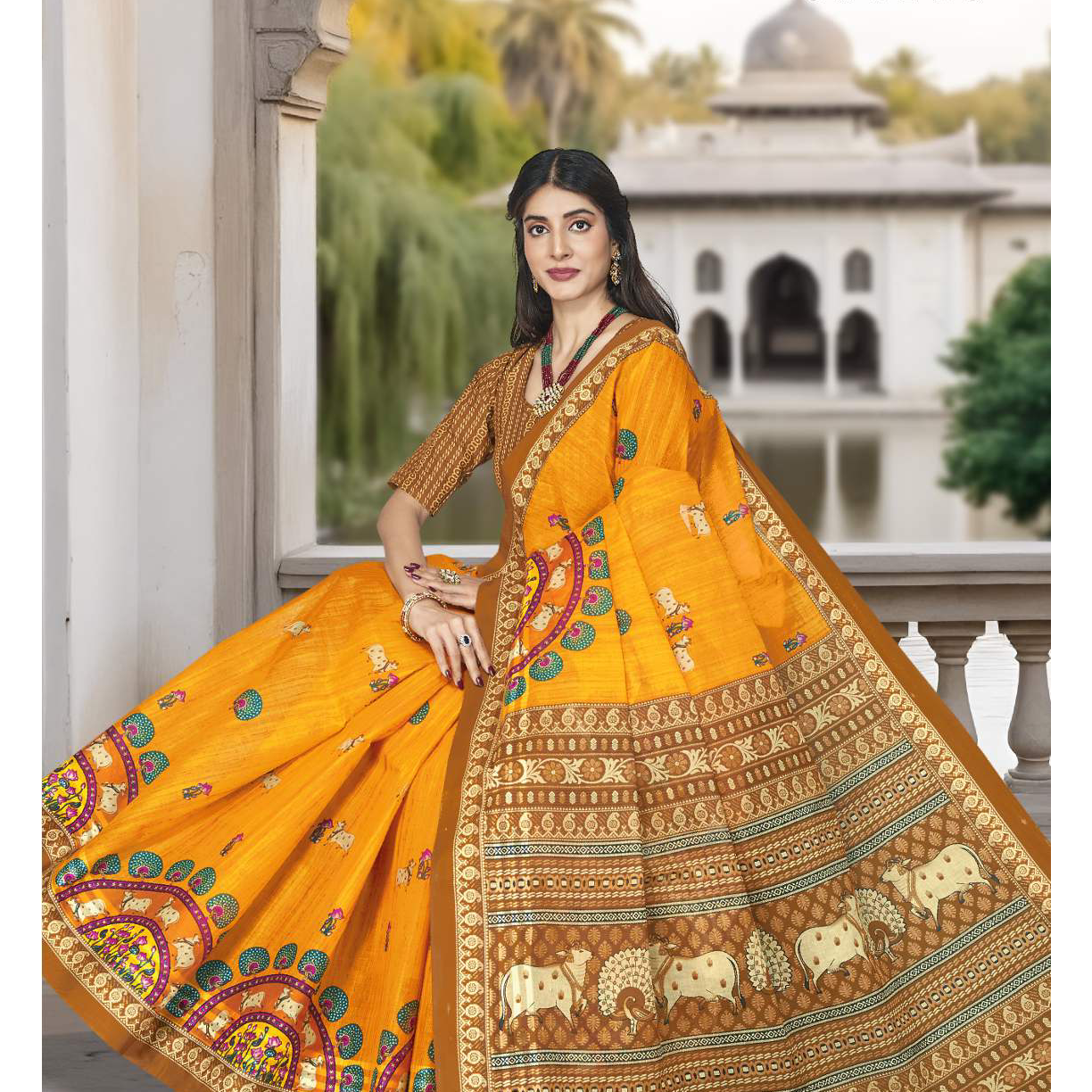 Mustard Yellow cotton saree [sku:59441]