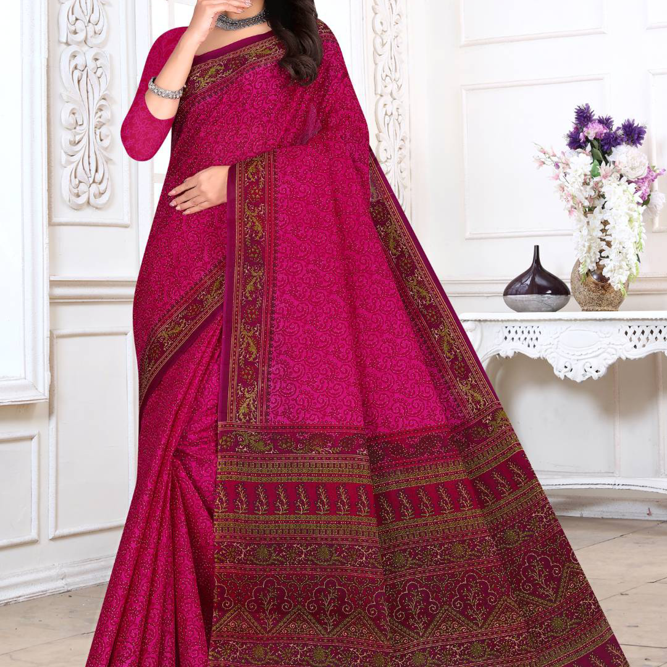 Magenta Pink cotton saree [sku:KN-67656]