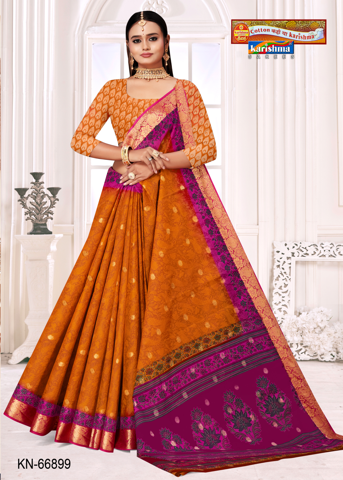 Mustard Orange and Purple malai saree [sku:KN-66899]