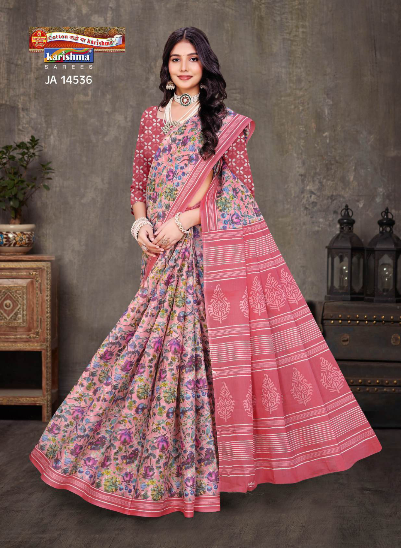 Pink and Red soft cotton saree [sku:JA 14536]