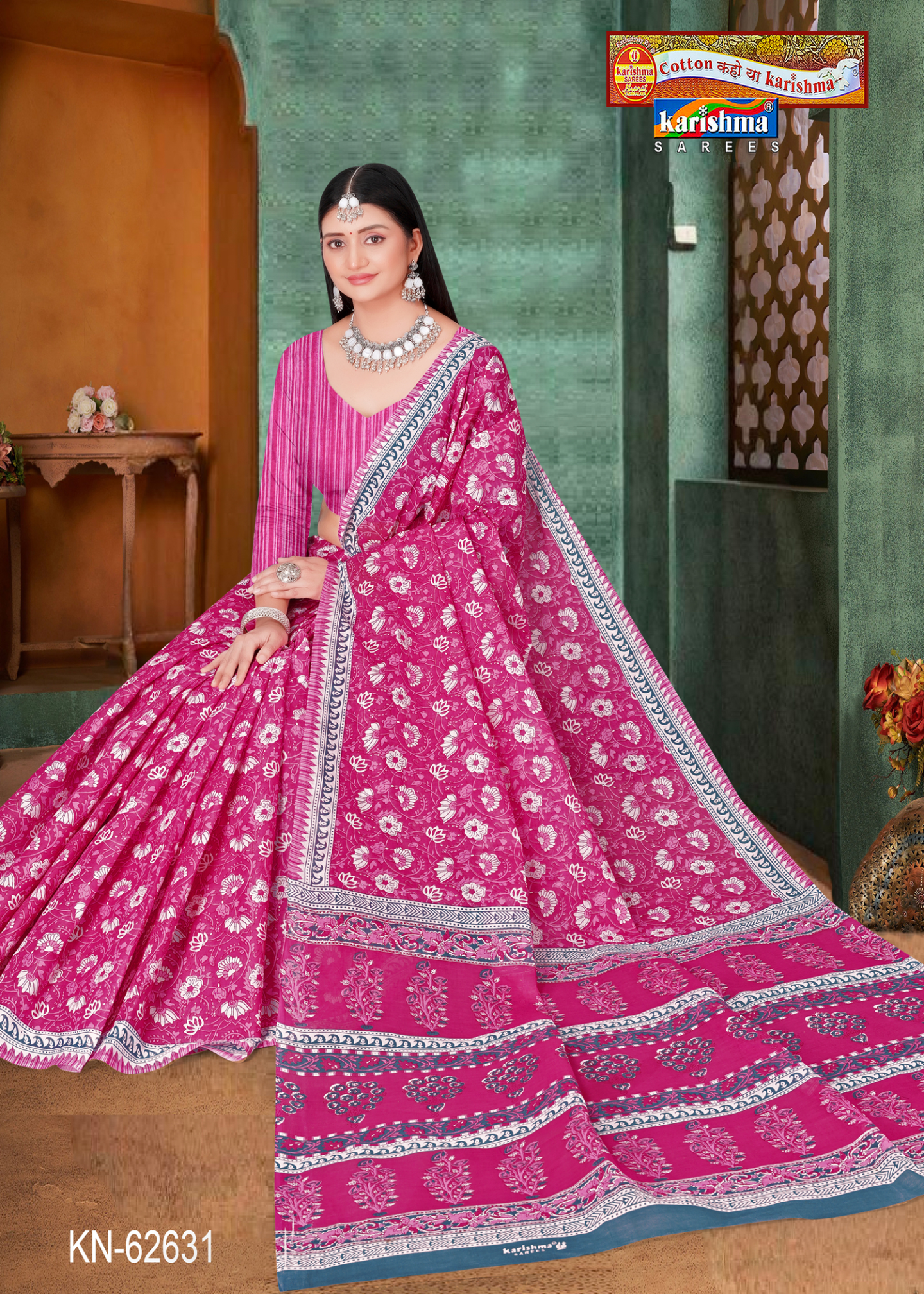 Fuchsia Pink cotton saree