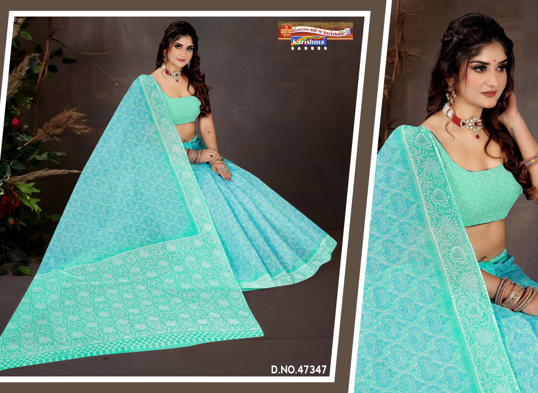Turquoise Blue cotton saree [sku:D.NO.47347]