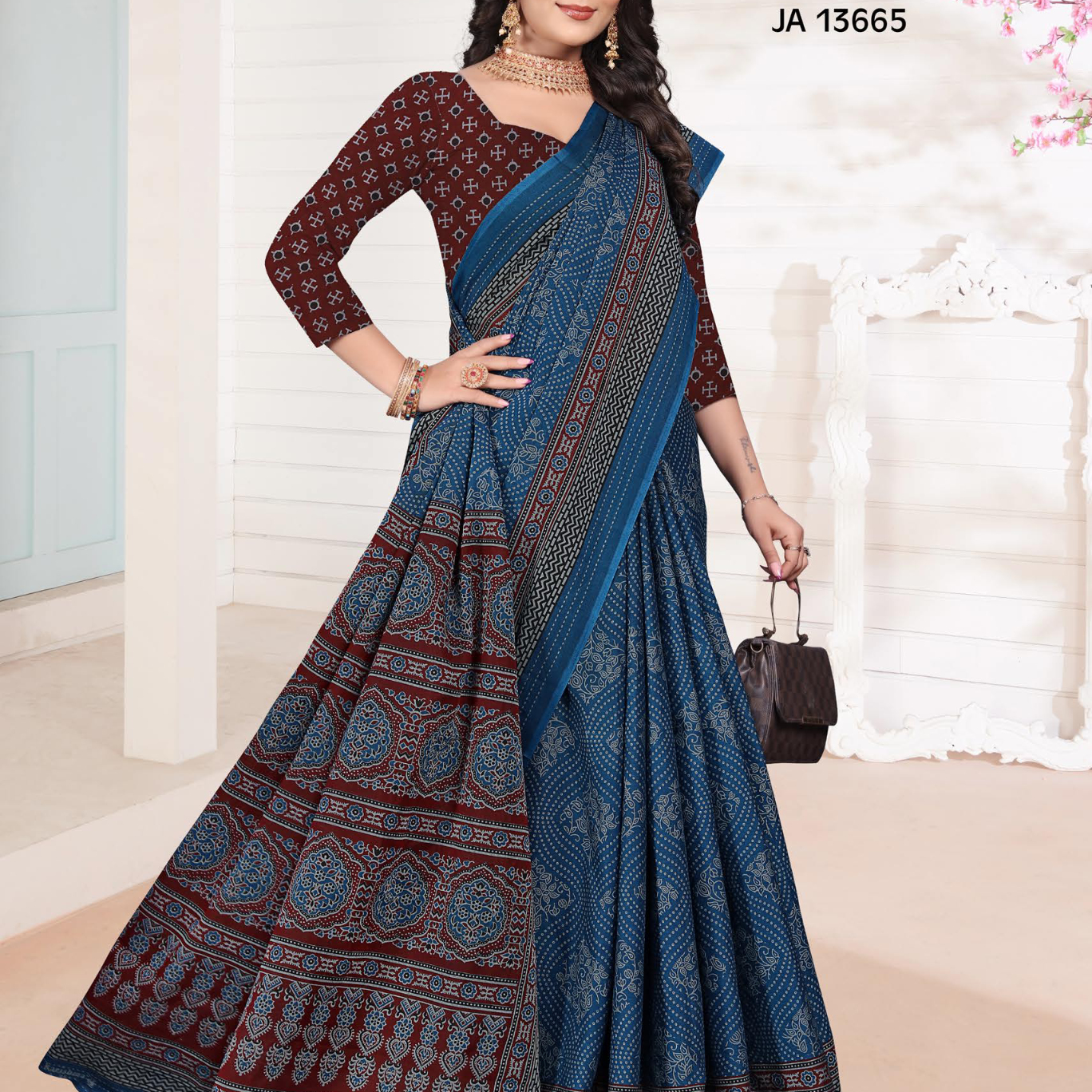 Teal Blue muslin saree