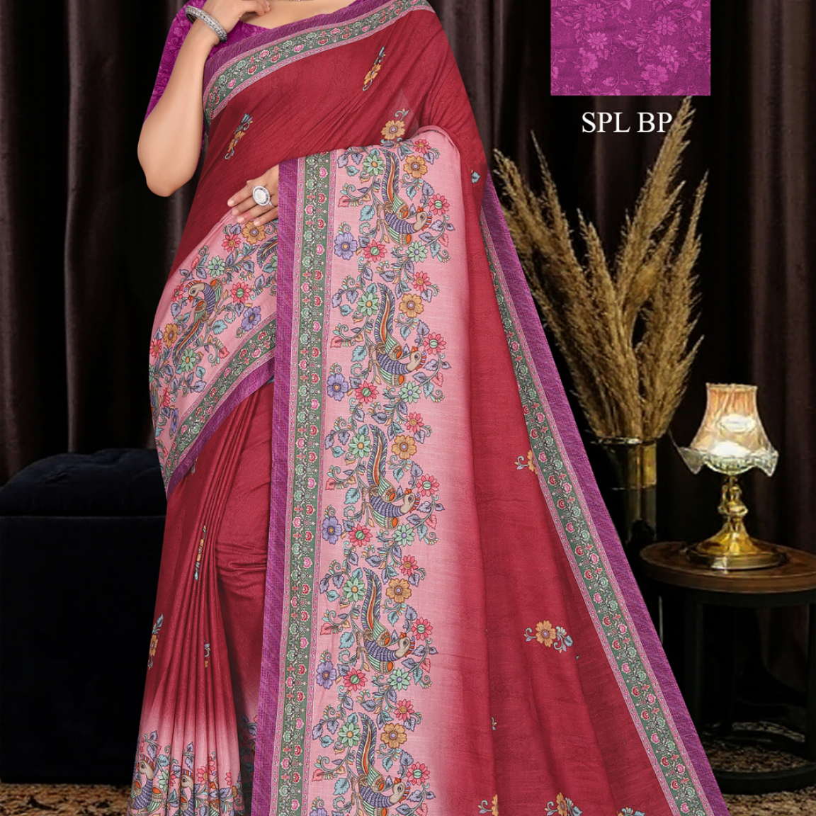 Wine Red malai saree [sku:KN-68317]