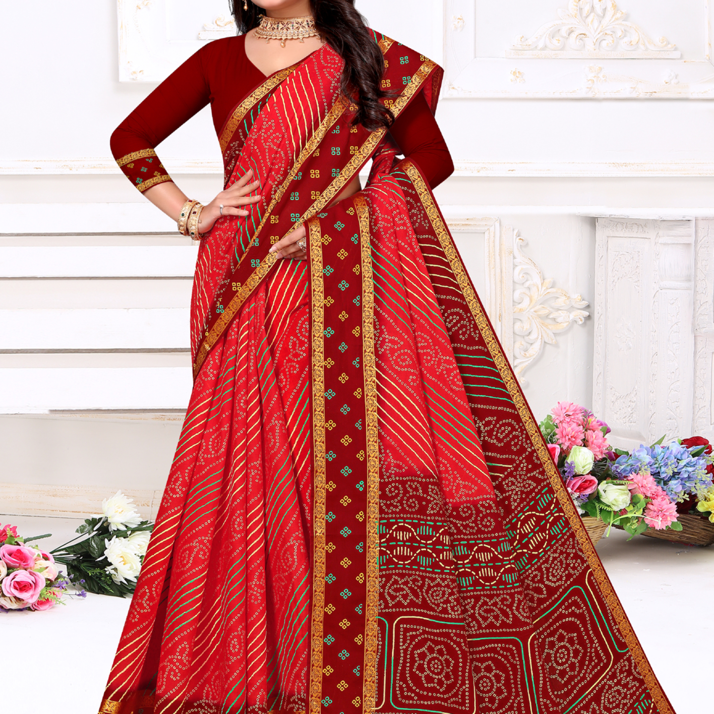 Red malai saree