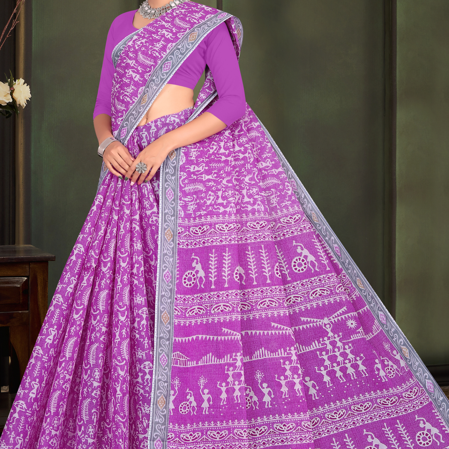 Purple cotton saree