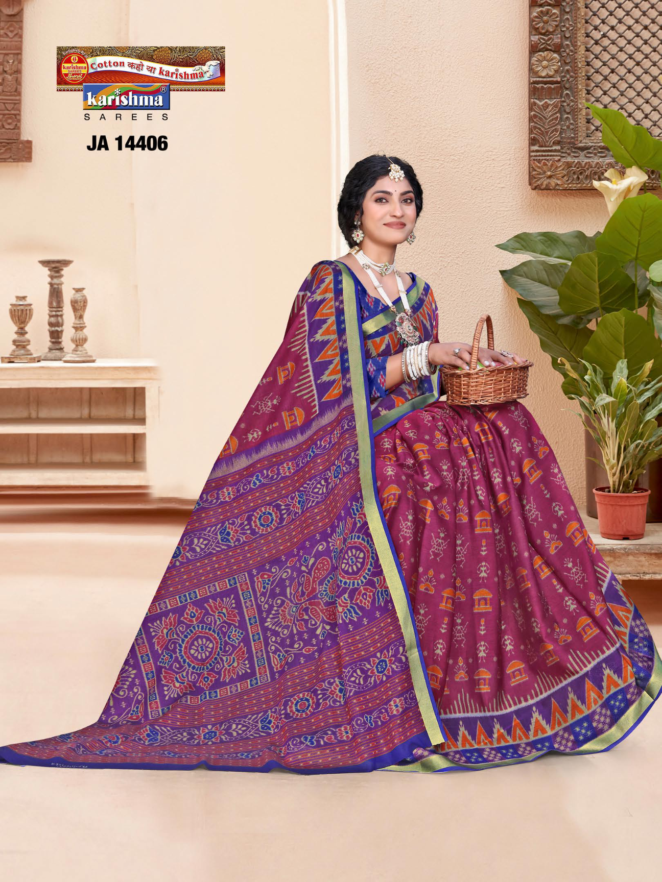 Purple & Magenta muslin saree [sku:JA-14406]