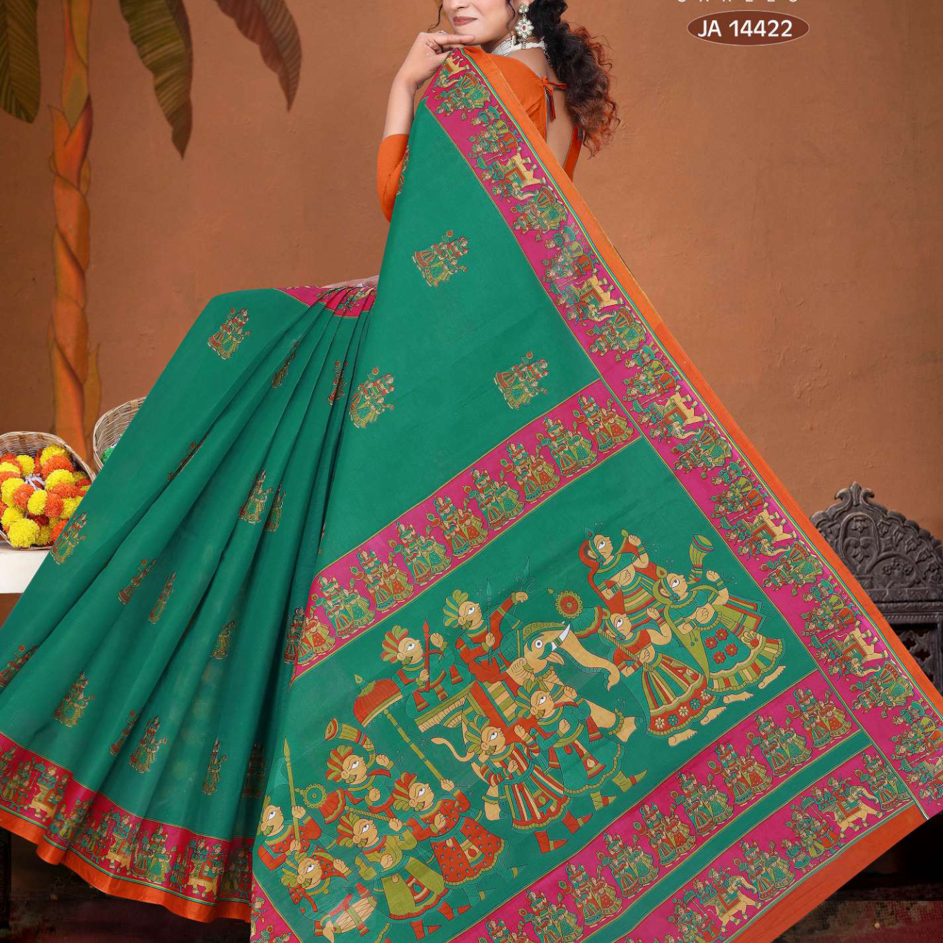 Green & Pink cotton saree