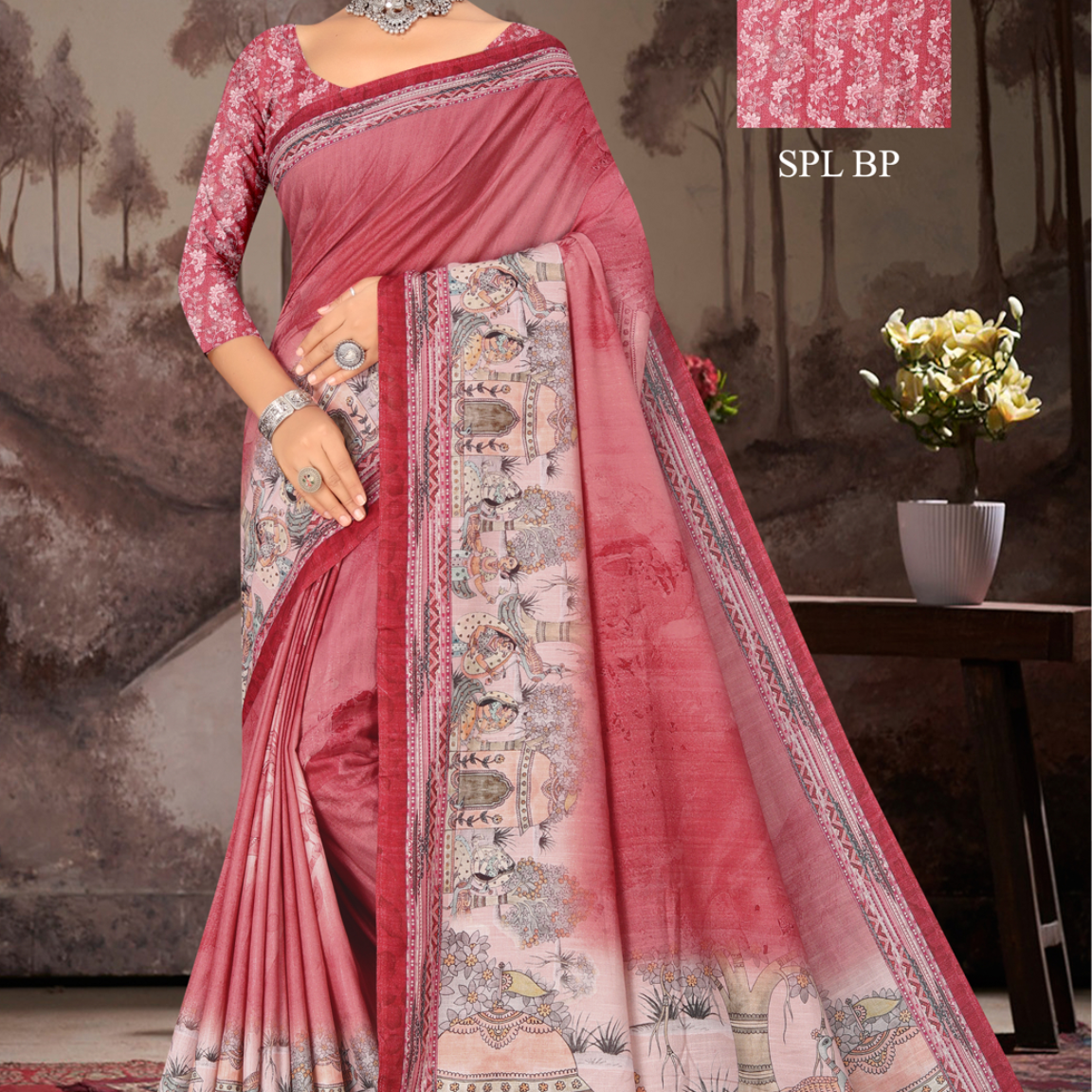 Rose Pink malai saree [sku:KN-68408]