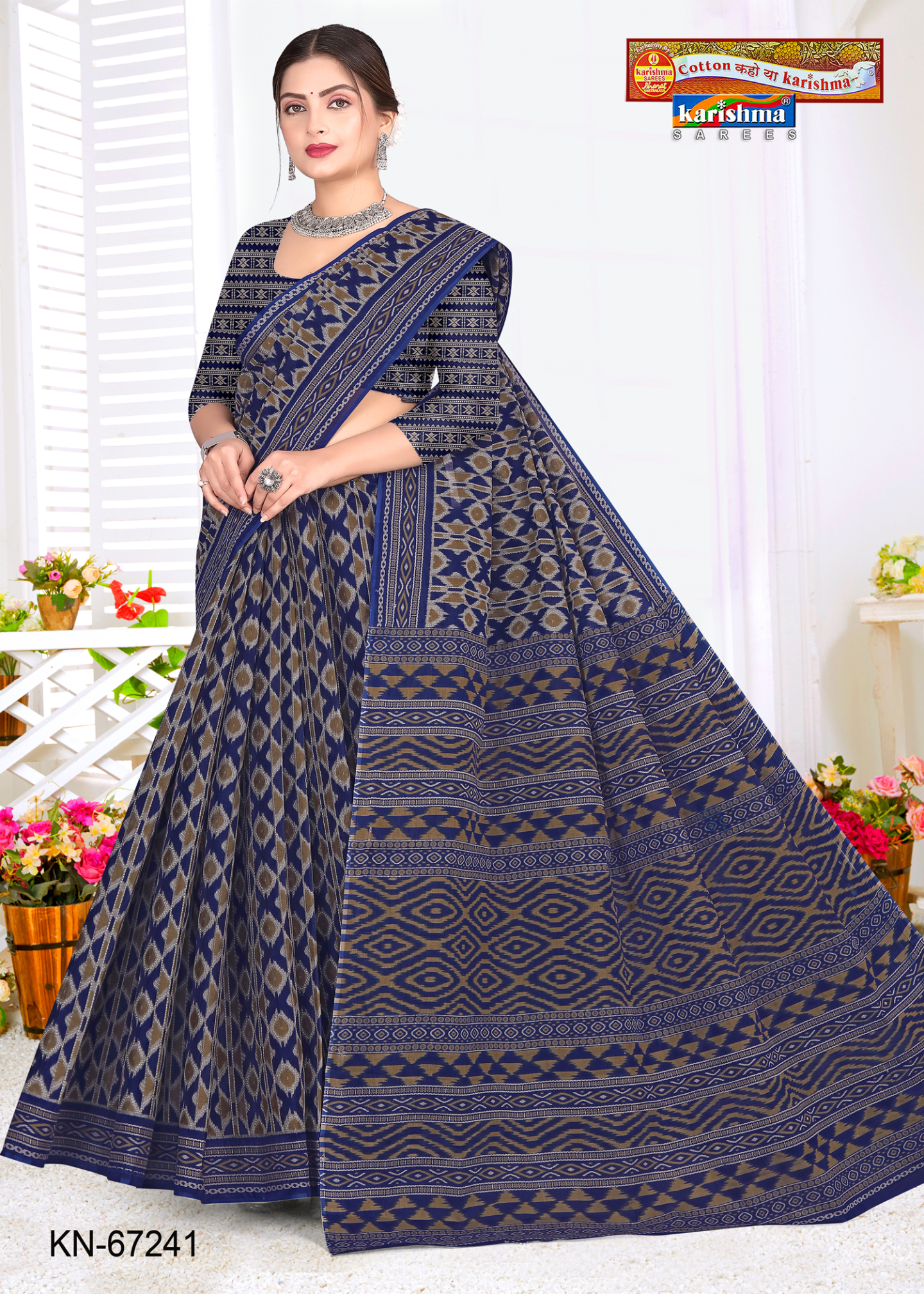Navy Blue & Grey cotton saree [sku:KN-67241]
